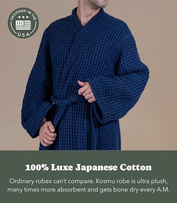 Luxury Organic Japanese Cotton Hotel & Spa Waffle Bathrobe for Men and Women (Hooded/Kimono)