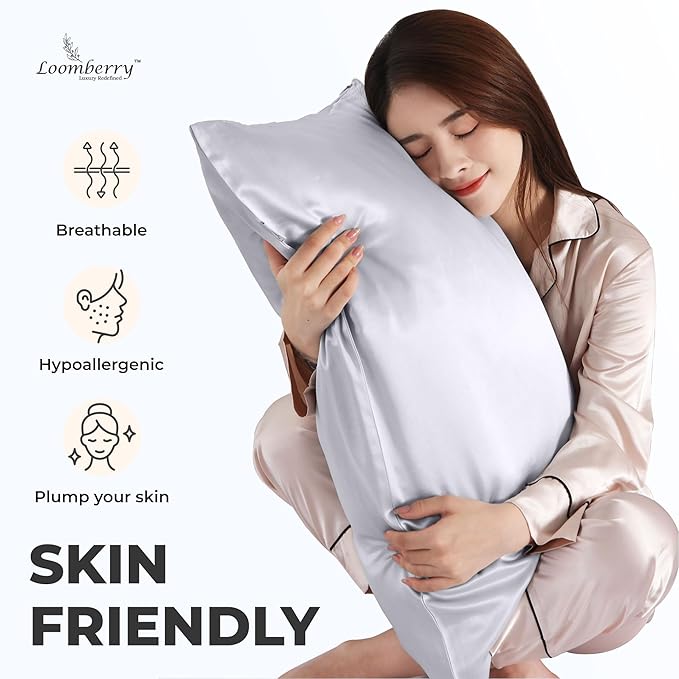 100% Pure Mulberry Silk Pillowcase for Hair and Skin, 6A Grade 22 Momme Silk Pillow Cases with Zipper, Soft Cooling Washable Both Sided Silk Pillow Cover (Silver Grey, King)