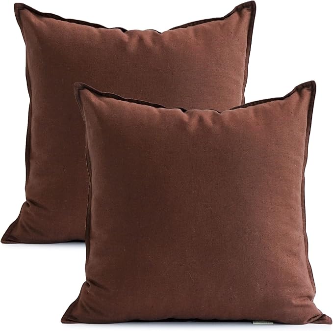 Jeanerlor Set of 2 20"x20" Pillowcase Cousion Cover Decor Cotton Linen with Unique Design to Embellish Balcony/Reception,(50 x 50cm), Reddish Brown