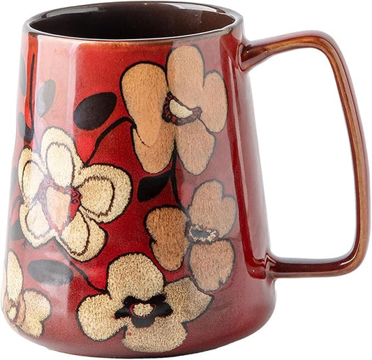 24oz Large Ceramic Coffee Mug with Big Handle, Handmade Kiln Glazed Large Coffee Mug Tea cup, Novelty Mug，Unique Uneven Surface for Office and Home，Microwave and Dishwasher Safe (Red)