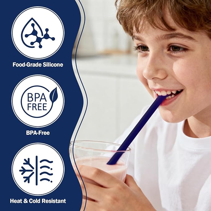 6 Pack Reusable Silicone Straws Compatible with Stanley 40oz 30oz 20oz Tumblers, 12.2" Long x 0.374" Diameter BPA-Free Drinking Straws with 2 Cleaning Brushes, Flexible Cuttable Teeth-Friendly