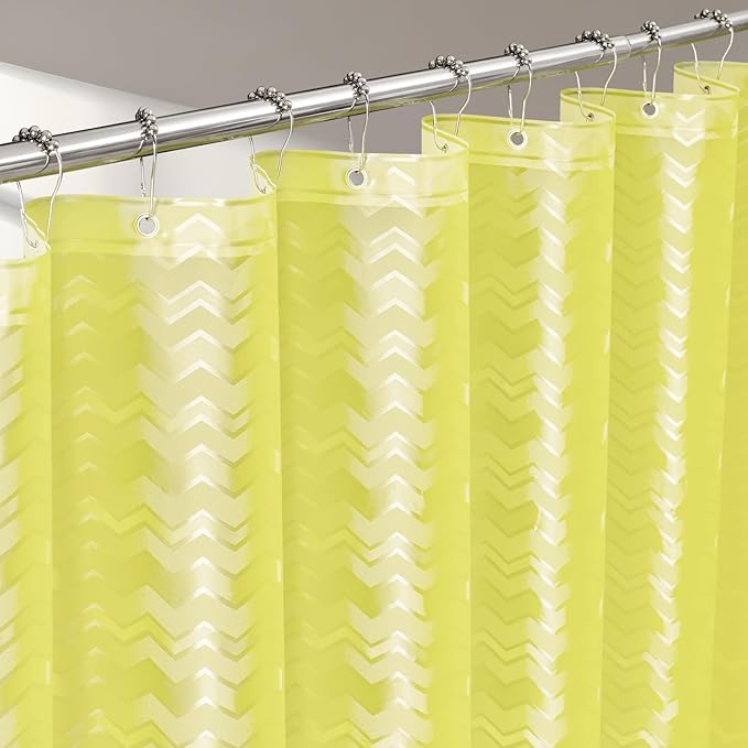 Seenus Waterproof PEVA Shower Curtain Yellow Striped, 3D Frosted Shower Curtain Liner with 3 Large Magnets, Bathroom Translucent Plastic Shower Curtain with Water Ripple Pattern