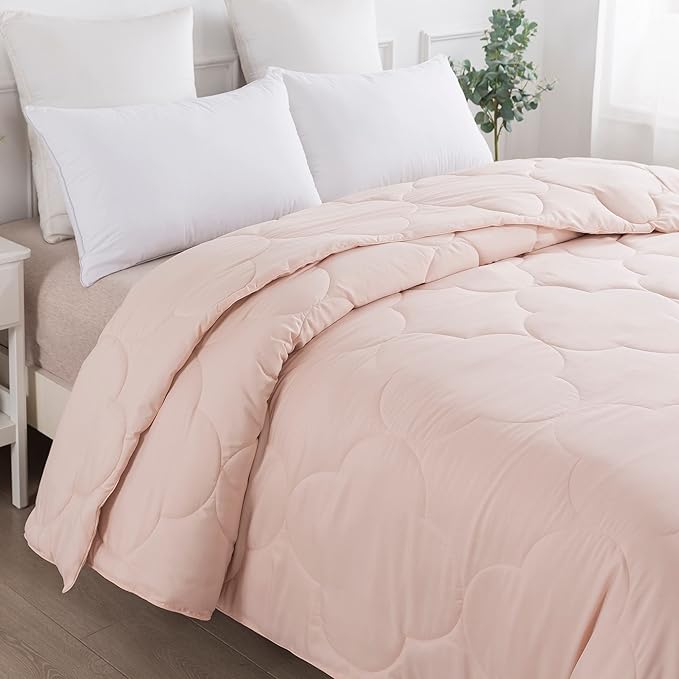 Feather and Loom Pendant Stitch Down Alternative All Seasons Comforter - Soft and Easy Care Microfiber Cover, Hypoallergenic High Loft Fiber Fill, Machine Washable Color: Blush Size: Full/Queen