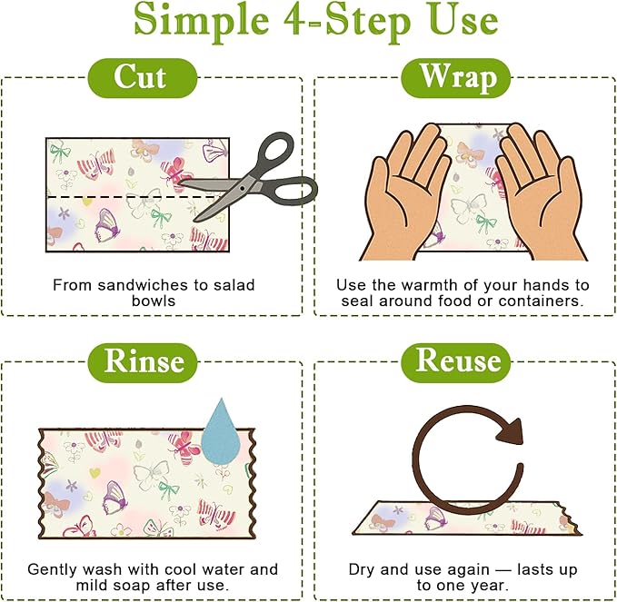 Reusable Beeswax Wraps For Foods, Cheese, Sandwich & Bread- 13 x 39'' Cut to Size - Eco-Friendly Food Storage Alternative to Plastic Wrap & Cheese Paper (Butterfly Pattern001, 13x39'')