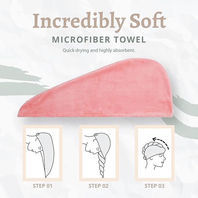 Microfiber Hair Towel Wrap, Hair Turban Towel Super Absorbent Twist Turban Dry Hair Caps with Buttons Bath Loop Fasten Salon Dry Hair Hat