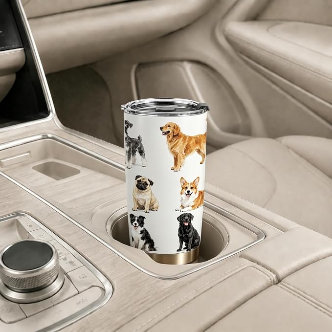Cute Dog Tumbler, Gift for Women Girls Dog Lovers, 20 oz Stainless Steel Coffee Travel Mug with Straw, Vacuum Cup for Holiday, Birthday, Thanksgiving and Christmas