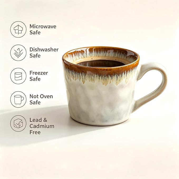 Handmade Kiln Drip Glaze Ceramic Coffee Mug 14oz, Vintage Hammered Wavy Textured Latte Cup, Microwave Dishwasher Freezer Safe Large Handle Tea Mug, for Home Office, Ideal Couple Housewarming Gift