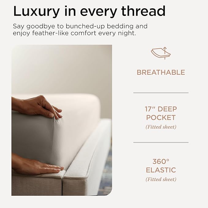 Threadmill Supima Cotton Queen Sheet Set, 1000 Thread Count Queen Sheets for Queen Mattresses, 4 Piece American Luxury Bed Sheets, Sateen Hotel Quality Sheets with Elasticized Deep Pocket, Taupe