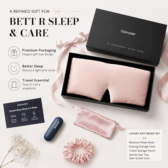 22 Momme Pure Mulberry Silk Sleep Mask, 3D Contoured Cup Eye Mask for Sleeping, Super Soft Breathable Blindfold with Adjustable Strap, Perfect Blocks Light for All Night Sleep, Pink