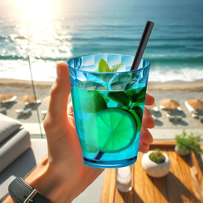 Amazing Abby - Iceberg - 16-Ounce Plastic Tumblers (Set of 8), Plastic Drinking Glasses, Mixed-Color Reusable Cups, Stackable, BPA-Free, Shatter-Proof, Dishwasher-Safe