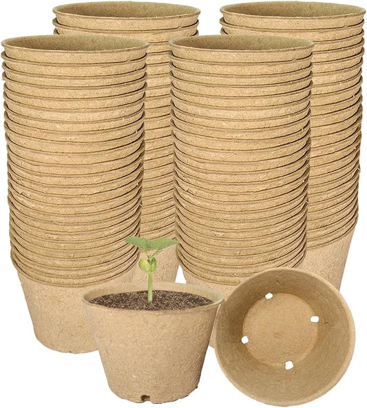 100 Pack 4 Inch Peat Pots, Biodegradable Seed Starter Pots with Drainage Holes for Indoor/Outdoor Gardening, Eco-Friendly Garden Germination Nursery Pots. (100, 4 Inch)