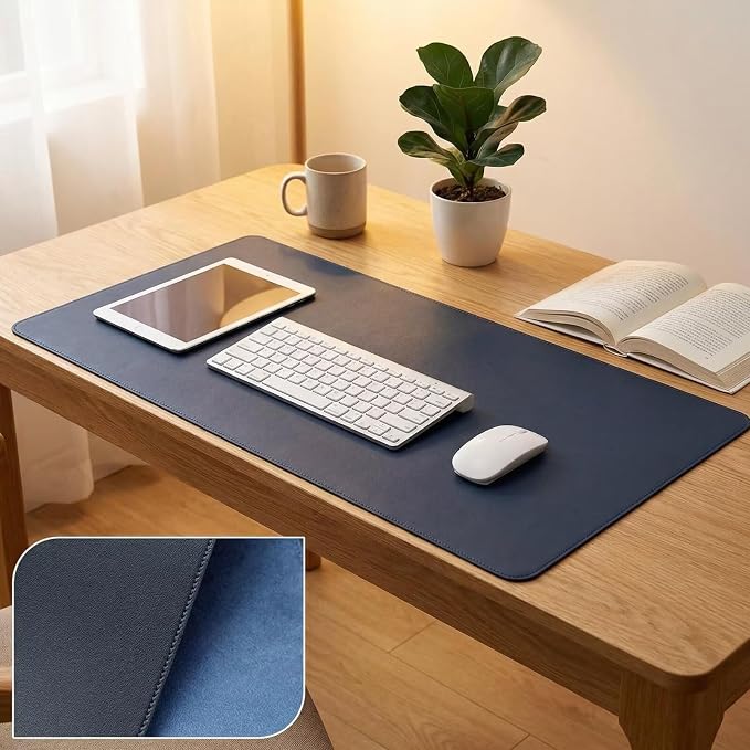 Leather Desk Mat - Dual-Sided Table Pad for Office and Home - Workspace Organization and Accessories - Ideal for Large Mouse Mat and Desktop Covers on Top of Tables(Dark Blue,17.5" x 35")