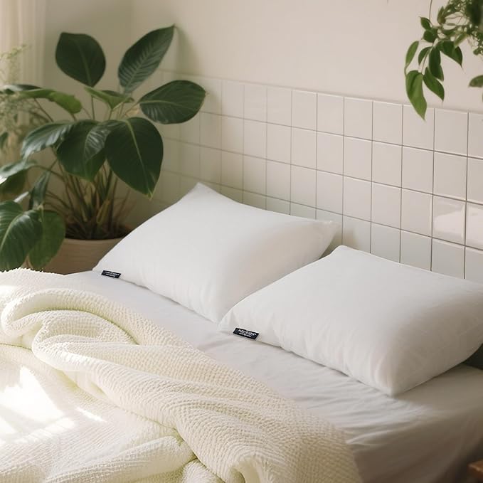 Farm To Home 100% Organic Cotton Cover Pillows King Size Set of 2, Down Alternative Hotel Quality Soft Bed Pillow for Back & Side Sleepers, Machine Washable, 20"x36", White