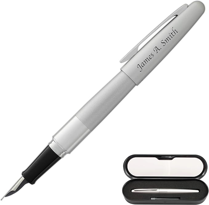 Goldspot Personalized Pilot Metropolitan Medium Point Fountain Pen in Custom Engraved Pen in Silver
