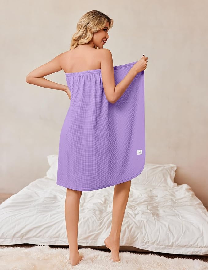 Ekouaer Waffle Robes For Women Bath Wrap Lightweight Shower Wrap 2026 Knee Length Spa Robe with Adjustable Closure S-XL