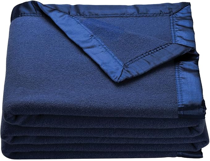 OakRidge Heirloom Merino Wool Blanket – 100% Australian Wool with Vintage Satin Edges – Breathable, Odor-Resistant, All-Season Bedding in Full/Queen Size – Navy Blue Cozy Throw for Home or Travel