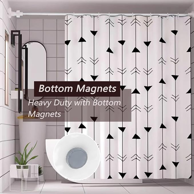 TIKABC Black Arrow Shower Curtain Liner, 4G PEVA Shower Liner, Plastic Peva Waterproof Shower Curtains, 72x72 inch with Grommet Holes 3 Magnetic Weights