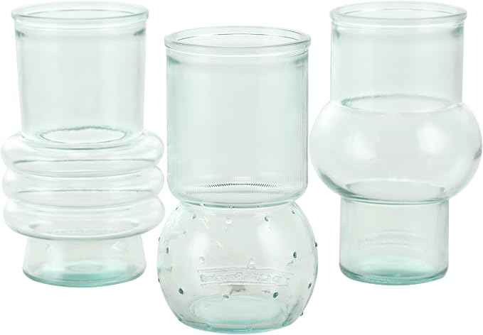 Deco 79 Recycled Glass Decorative Vase Small Bubble Style Centerpiece Vases with Varying Shapes, Set of 3 Flower Vases for Home Decoration 4" W,7" H, Clear
