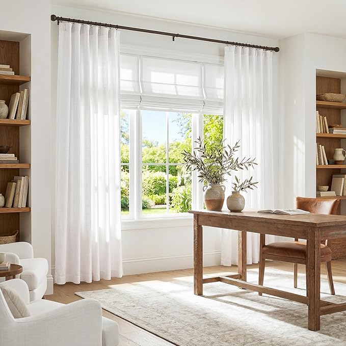 jinchan Linen Blend Curtains 84 inch Length 2 Panels for Bedroom Living Room, Light Filtering 50 inch Wide Farmhouse Drapes with Rod Pocket Back Tab(50W x 84L, Off White)