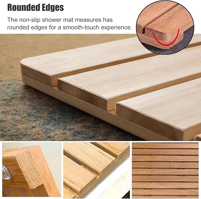 Solid Wood Shower Floor Mat - Available in 21”, 24”, 27”, 30”, 33”, 36” Sizes | Deluxe Non-Slip Bamboo Bath Mat with Center Drain Hole for Shower, Sauna, Spa, Yard(33x33in(83.3x83.3cm))