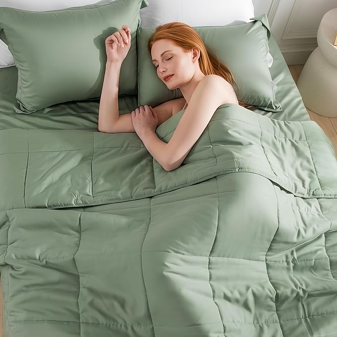 NEXHOME PRO 100% Viscose from Bamboo Comforter Queen Size - Ultra-Soft, Breathable, Lightweight All-Season & Summer Duvet Insert, Natural Temperature Regulating for Cooling Sleep Sage Green