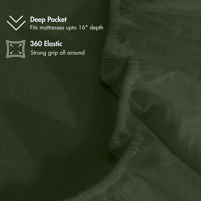 RUVANTI Flannel Sheets King Size - GOTS Certified 100% Organic Cotton, 4 Piece Warm, Soft & Breathable Set, Deep Pocket Snug Fit, Double Brushed Cozy All Season Bedding, Riffle Green