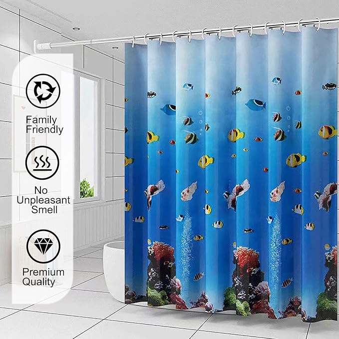 TIKABC Shower Curtain Liner, 4G PEVA Shower Liner, Plastic Waterproof Shower Curtains, 72x72 inch with Grommet Holes 3 Magnetic Weights