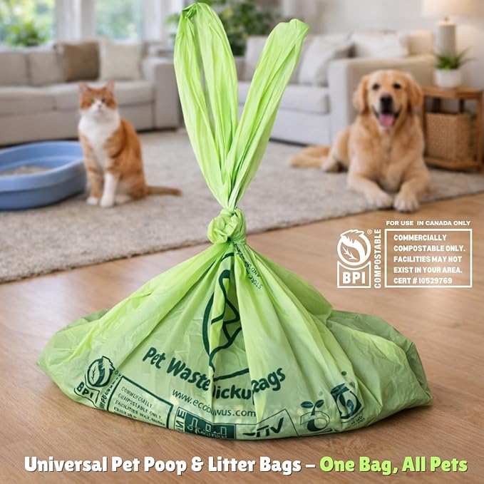 100% Compostable Pet Waste Disposal Bag (140 ct.) Plant-Based Cat Litter Poop Waste Pick-Up Bags with Handles Dog poop Bags Disposable Compost Food Scrap Liners (140 ct.)