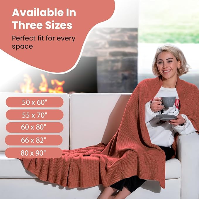 Dalisa 100% Organic Turkish Cotton Throw Blanket - GOTS Certified, Cozy - Perfect for Couch, Bed, and Home Decor - Boho Vintage Knit Alina (Amberglow, 50x60)