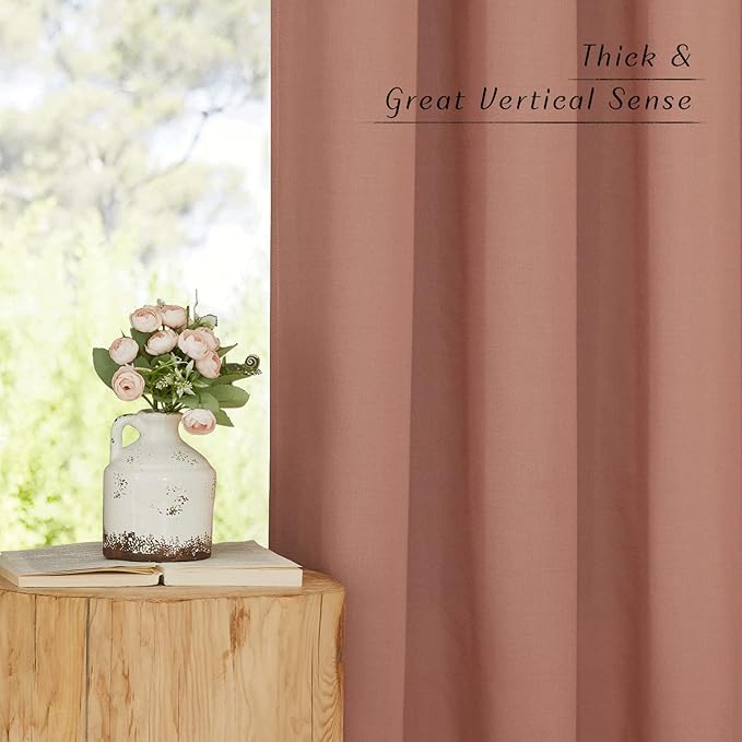 NICETOWN Thick Linen Terracotta Curtains for Bedroom, Rod Pocket & Back Tab Flax Semi Sheer Drapes Privacy Assured with Light Filtering for Girls/Princess Room, W55 x L84, 2 Pieces