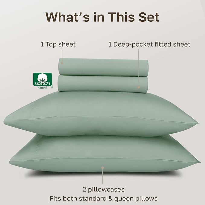 California Design Den 100% Egyptian Cotton Sheets Full Size, Certified Authentic Luxury Deep Pocket Full Size Sheets Set, Breathable Sateen Bed Sheet Set for Hot Sleepers (Mint Green, Full)