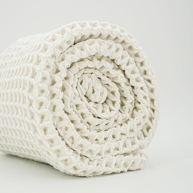 Luxury Organic Japanese Cotton Waffle Bath Towel | Thick, Absorbent, Quick Dry Bathroom Towels for Shower, Sauna, Onsen| Hotel & Spa Quality, Gift-Ready (Shell White, Hand Towel, 32" x 16")