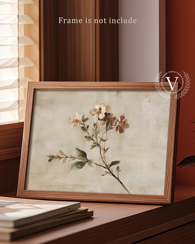 Vodefoad Vintage Wildflower Art Print, Neutral Floral Decor, Rustic Botanical Wall Art, Farmhouse Style Flower Oil Painting, Minimalist Drawing Canvas Wall Decor for Gallery Home Bedroom Farmhouse Bedroom - 8x10Inch Unframe