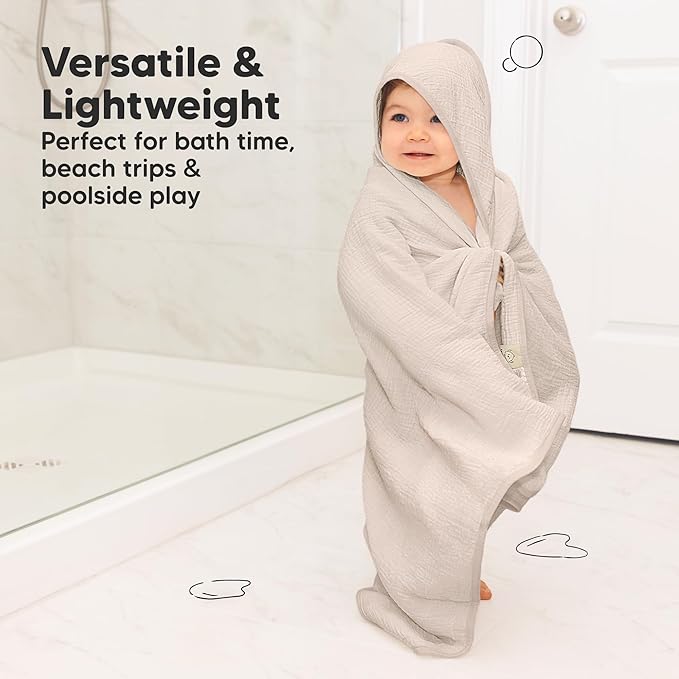 KeaBabies 2-Pack Muslin Hooded Baby Towels for Girls, Boys, and Baby Washcloths for Newborn, Toddlers - 100% Cotton Infant Bath Towel with Hood, Soft & Absorbent Washcloths for Toddlers
