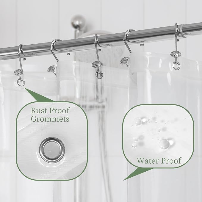 Mrs Awesome Clear Shower Curtain Liner with 6 Magnets, Waterproof PEVA Plastic Shower Curtain for Bathroom Standard Size 72 Inch, Clear