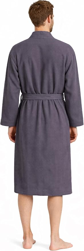Turkish Linen Men’s Waffle Bathrobe Lightweight Kimono Spa Robe – Quick Dry Bath & Shower Robe for Men with Pockets