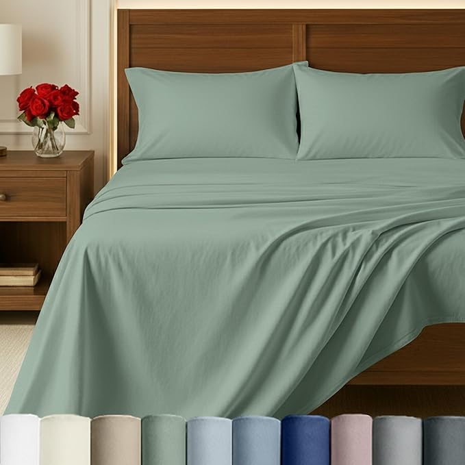 California Design Den 100% Egyptian Cotton Sheets Queen Size Set - Certified Authentic Luxury Deep Pocket Queen Sheets, Soft Sateen, Durable and Breathable Bedding Set for Hot Sleepers - Mint Green