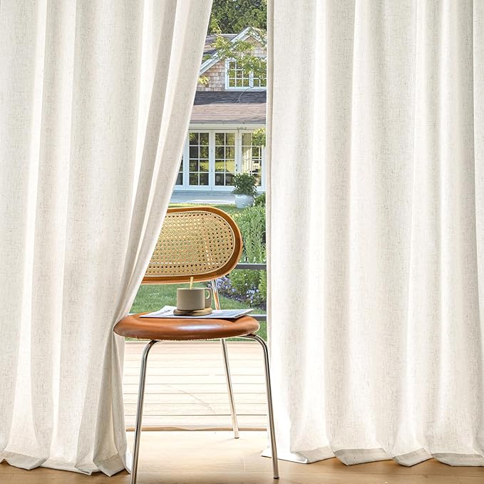 MIULEE Non-See-Through Privacy Linen Curtains 2 Panels, Light Filtering Window Curtains Farmhouse Textured Back Tab Semi Sheer Drapes for Bedroom Living Room, 52 x 80 Inches Long, Natural White