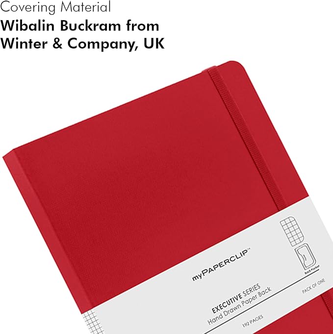 myPAPERCLIP Executive Series A5 Checks/Square Grid Notebook | 192 Pages, 80 GSM, Soft Cover, A5 (5.83 x 8.27 in) | Flat Lay | Bookmark, Elastic Closure & Back Pocket | Red