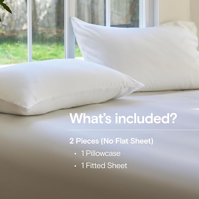 DOZ Sheet Set, 100% Viscose derived from Bamboo, Organically Grown, Buttery Soft, Cooling Sheets, High GSM, Deep Pockets - 2 Piece - 1 Pillowcase 1 Fitted Sheet (Snow, Twin)
