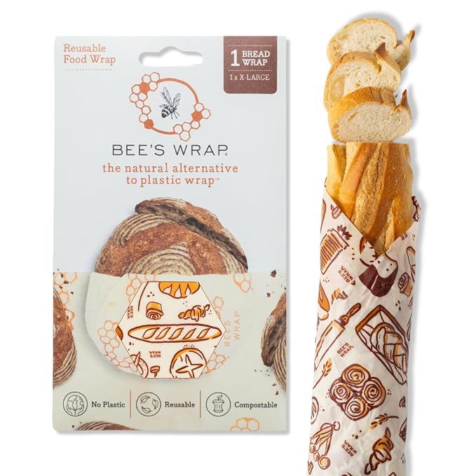 Bee's Wrap Bakery Lane Starter Kit - Beeswax Food Wraps Bundle Includes 1 Bread Wrap, 1 Cut to Size Roll & 3 Assorted Bakery Lane Wraps - Made in the USA Beeswax Reusable Wraps for Food