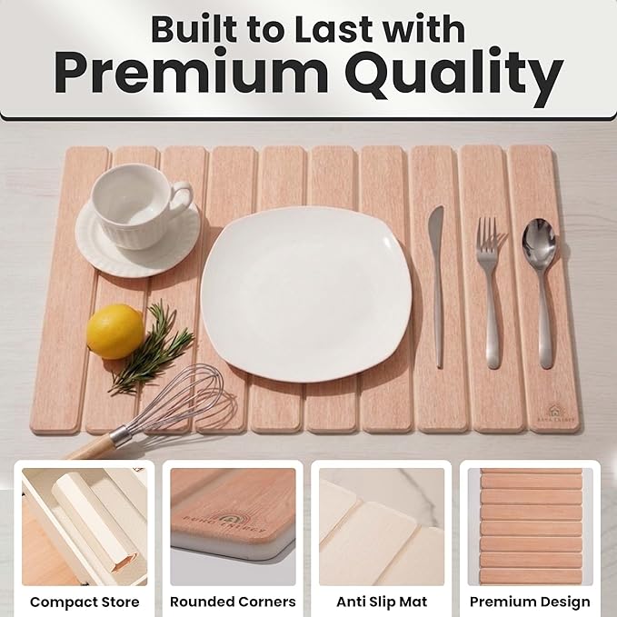 Large Stone Dish Drying Mat For Kitchen Counter | Non-Slip, Super Absorbent Diatomaceous Dish Dry Matt | Rollable Stone Drying Mat For Kitchen Counter, Heat-Resistant, Easy to Clean, Light Oak Color