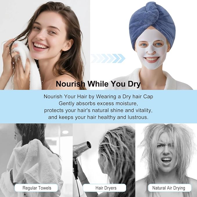 1 Pack Single Layer Dark Blue Microfiber Hair Drying Towel Wrap for Women, Hair Turbans Towel for Wet Hair,Turbie Twist Hair Towels (Dark Blue Color - Single Layer)