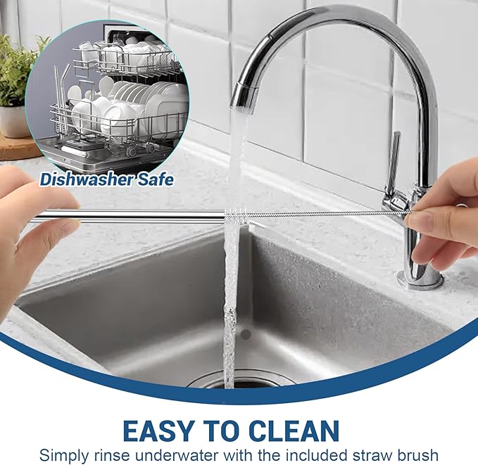 8 Pcs Metal Straws Reusable, 8.5" x 8 mm Reusable Metal Straws Stainless Steel Straws with 2 Cleaning Brush, 4 Straight 4 Bent Metal Drinking Straw for Cocktail Coffee Beverage