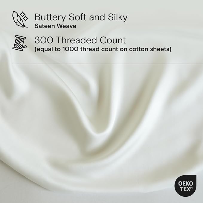 DOZ Sheet Set, 100% Viscose derived from Bamboo, Organically Grown, Buttery Soft, Cooling Sheets, High GSM, Deep Pockets - 4 Piece - 2 Pillowcases 1 Fitted Sheet 1 Top Sheet (Ivory, King)