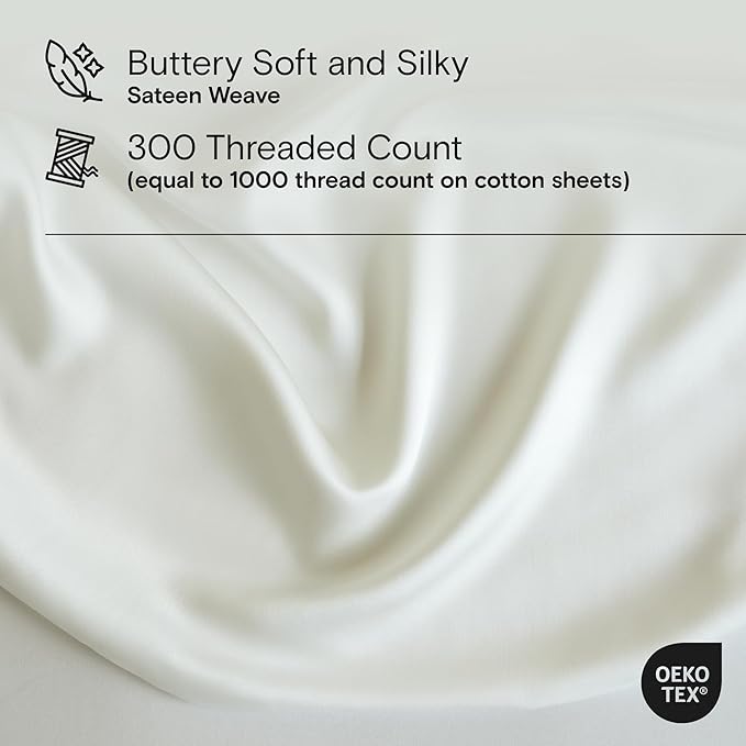 DOZ Sheet Set, 100% Viscose derived from Bamboo, Organically Grown, Buttery Soft, Cooling Sheets, High GSM, Deep Pockets - 3 Piece - 2 Pillowcases 1 Fitted Sheet (Ivory, Cal King)