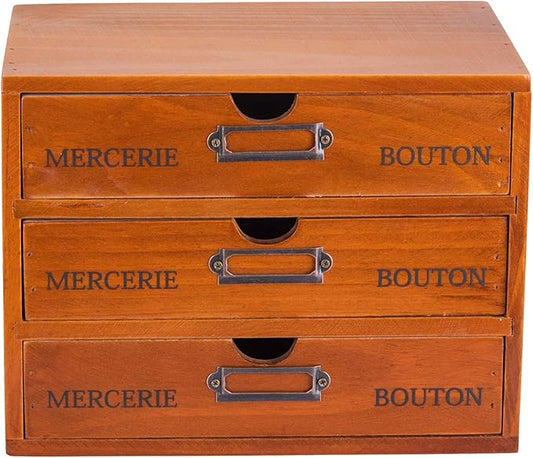 Vintage 3-Drawer Organizer for Desk - Wooden Box with 3 Storage Drawers - Solid Wood Table Top Filing Cabinet for Organization and Storage - Paper Organizer - Rustic Desk Organizers and Accessories