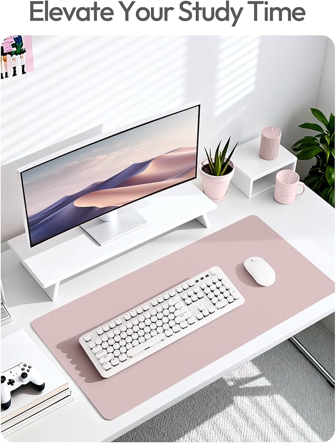 YSAGi Leather Desk Protector, Office Mat, Large Mouse Mat, Non-Slip PU Leather Blotter, Laptop Desk Mat, Waterproof Writing Pad for Office and Home(Grayish Lavender, 63" x 17.2")