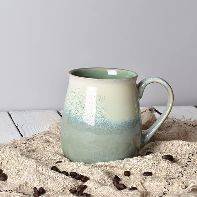 Bosmarlin Large Ceramic Coffee Mug, Green Big Tea Cup for Office and Home, 21 Oz, Dishwasher and Microwave Safe (Pale Green, 1)