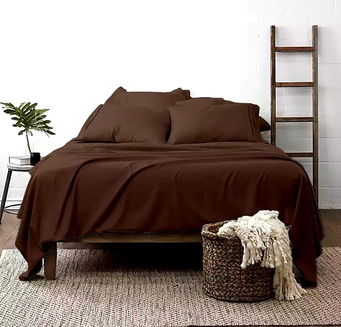 100% Real Certified Organic Cotton Bedsheet Set, Twin Size 6 Piece 800-Thread-Count Sheet Set, [1 Fitted + 1 Flat + 4 Pillowcases], Extra 30" Deep Pocket - Chocolate